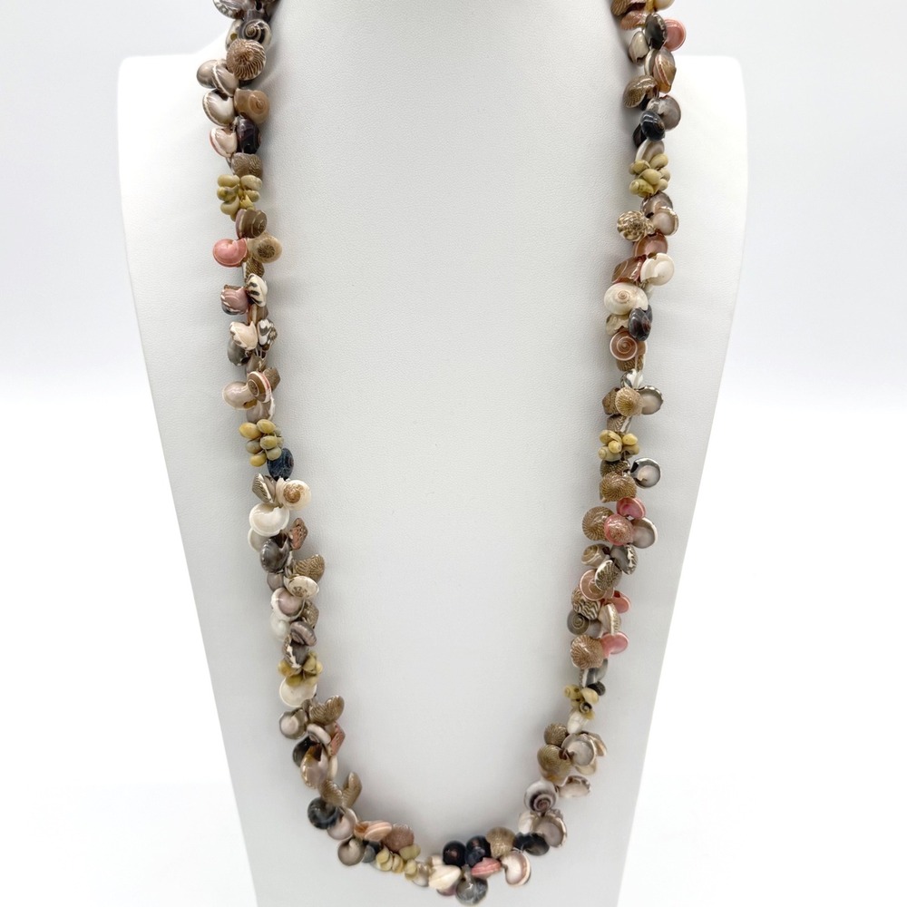 Vintage Natural Seashell Lei Necklace Hawaiian Coastal Beach Boho Statement